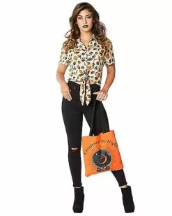 Adult Vintage Halloween Icon Tie Front Shirt And Tote Bag