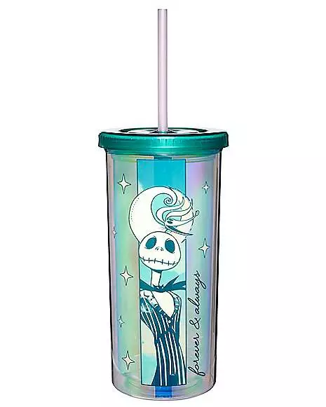 Iridescent Jack And Sally Cup With Straw 20 Oz. - The Nightmare Before